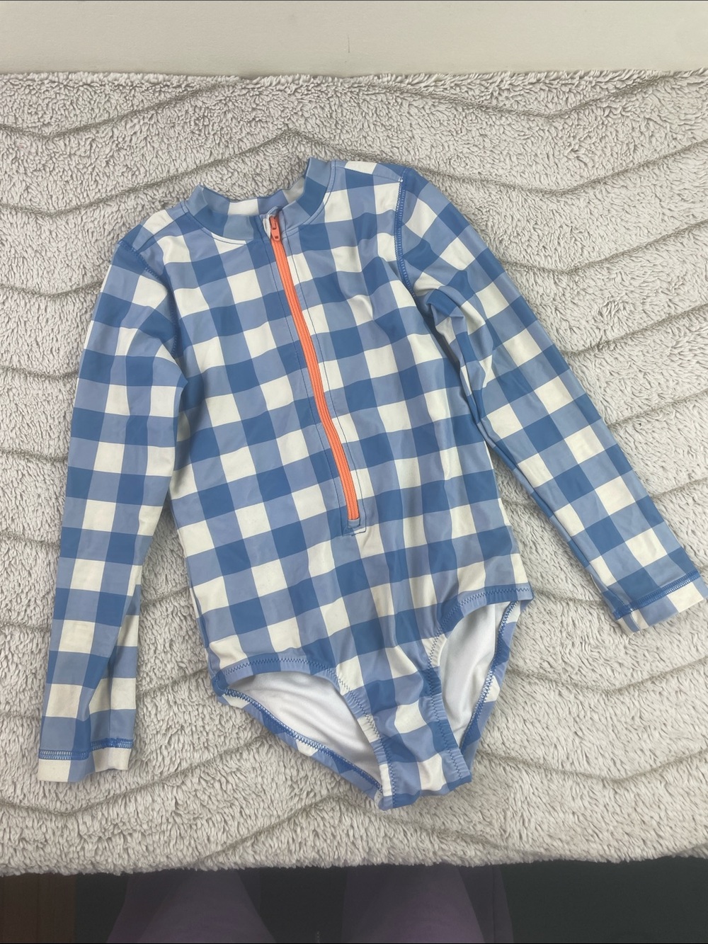 Primary Long Sleeve Zipper Front Rashguard Bathing Suit Blue Gingham